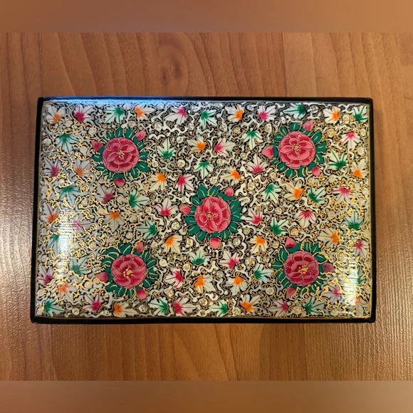 Elegant & Smooth Hand Painted Large Floral Art Kashmiri Paper Mache Jewelry Box